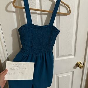 Blue Sleeveless Smocked Dress